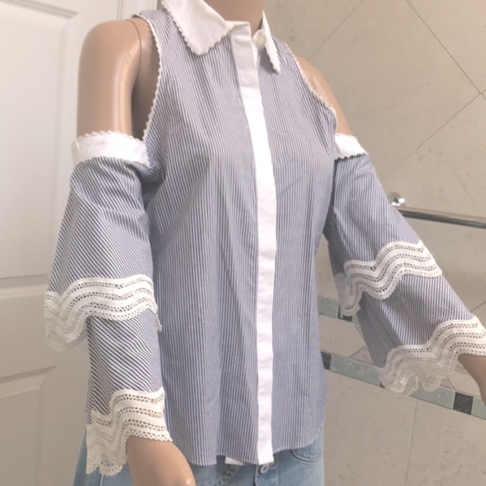 Jonathan Simkhai cold shoulder button down top size S - Picture 2 of 9